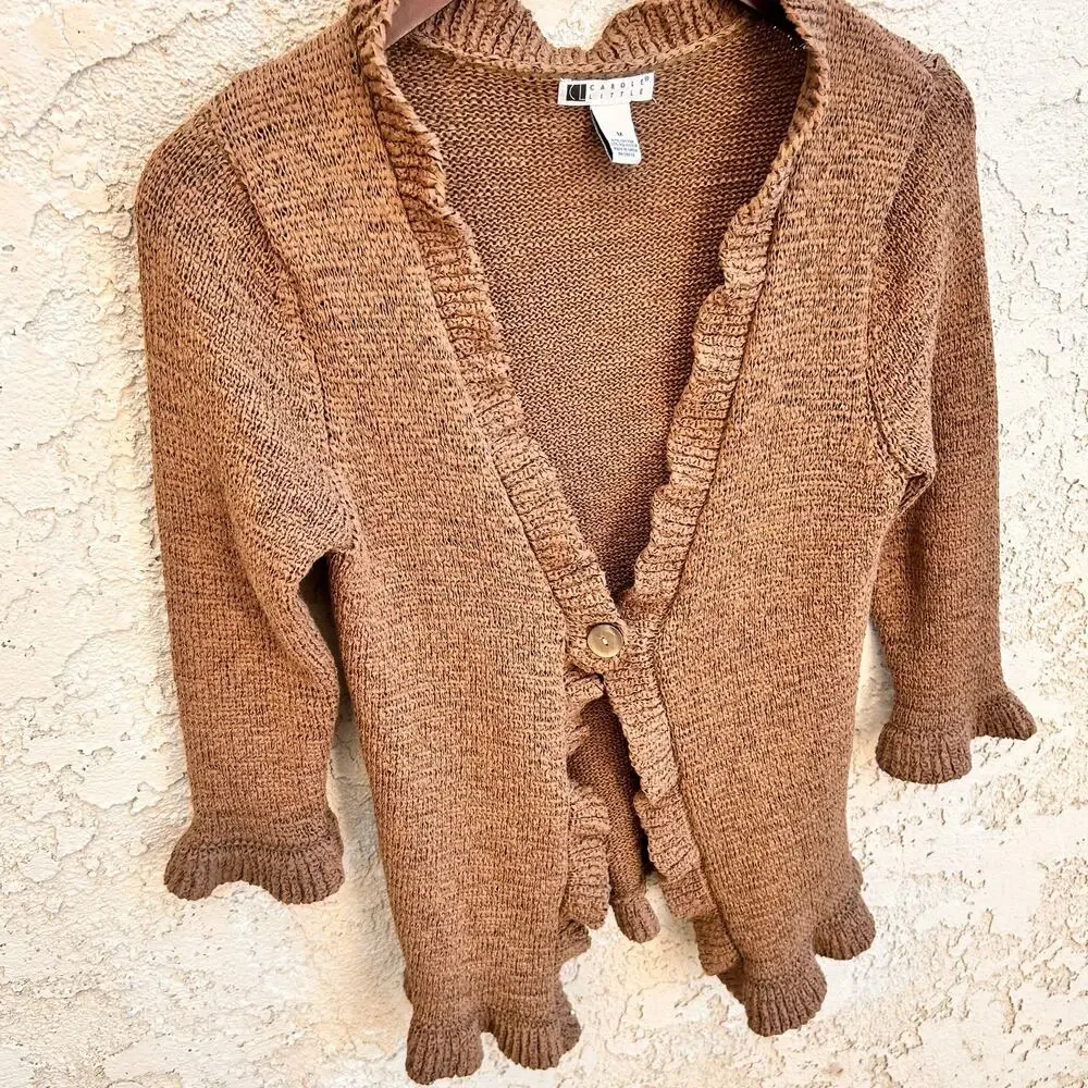 Carol Little Ruffle Knit Cardigan Brown Y2K Fairy Grunge Size Medium